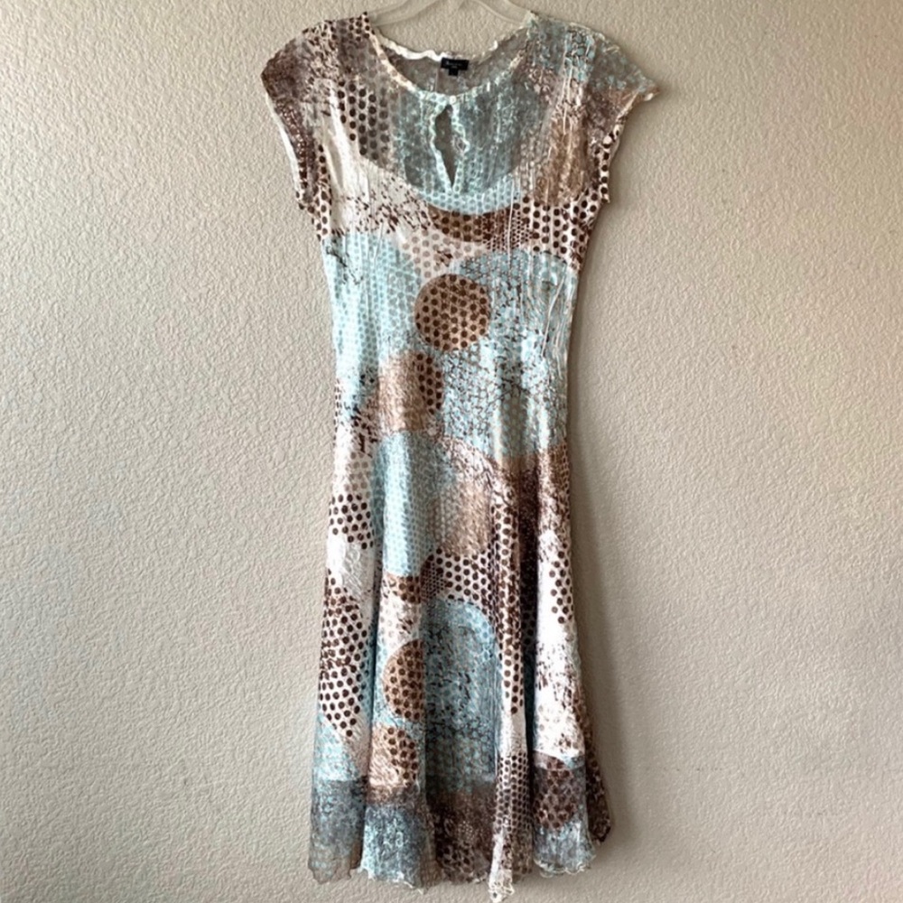 Komarov Blue and Cream Flutter Sleeve Sundress